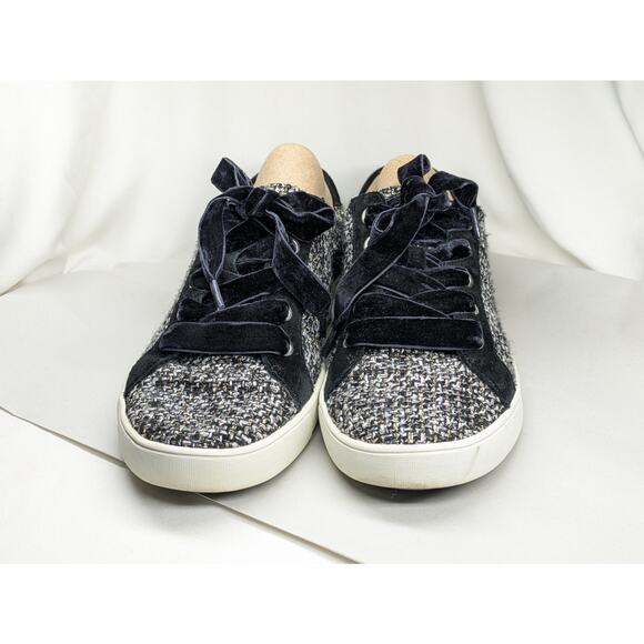 Naturalizer Morrison Sneakers 9.5 Wide Black-White Tweed Velvet Burnout Lace - Picture 2 of 7